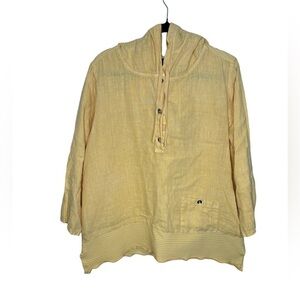 Fenini Yellow Artsy Lagenlook Linen Cotton Button Blouse Size Large